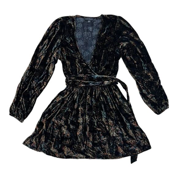 Slate & Willow Black Velvet Mini Tie Dress S - Picture 2 of 5